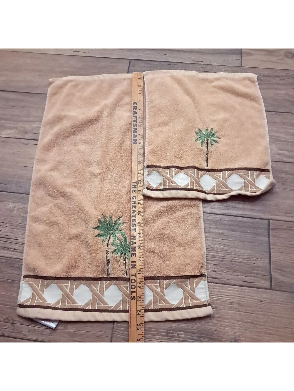 Better Homes & Gardens bath hand Towels Palm tree washcloth tan brown Embroidery